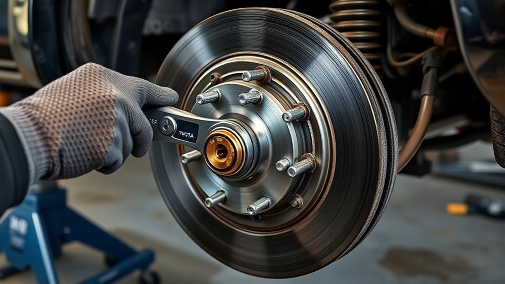 Toyota Tacoma safely supported while preparing a wheel for installation