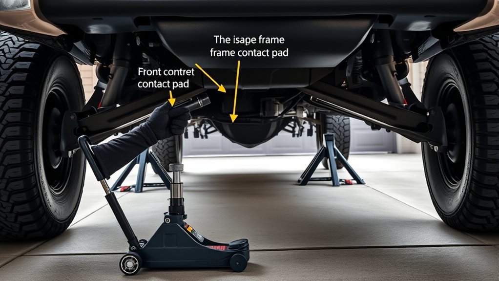 Toyota Tundra safely supported for underbody maintenance