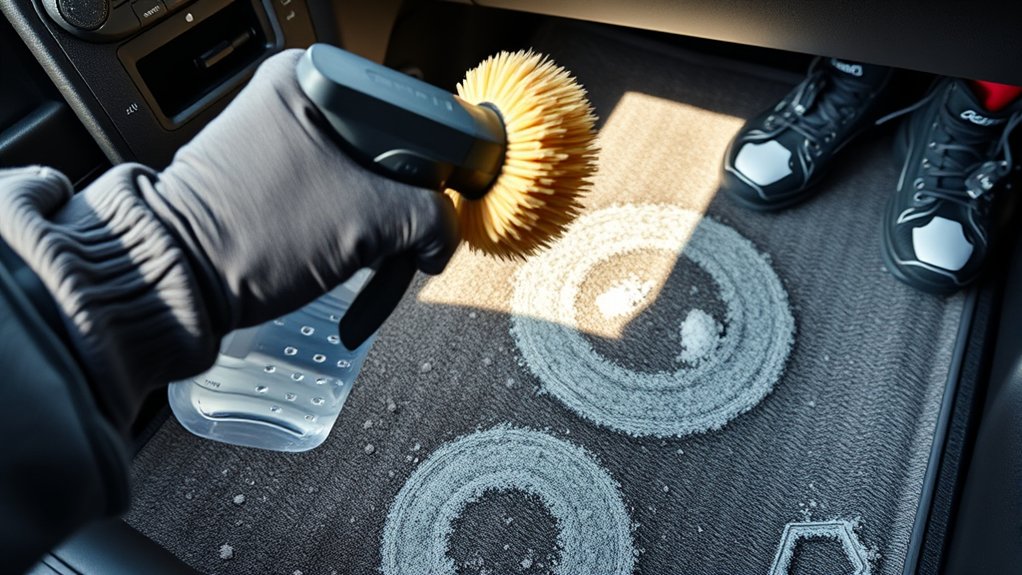 White winter road salt stains on Toyota Tacoma carpet