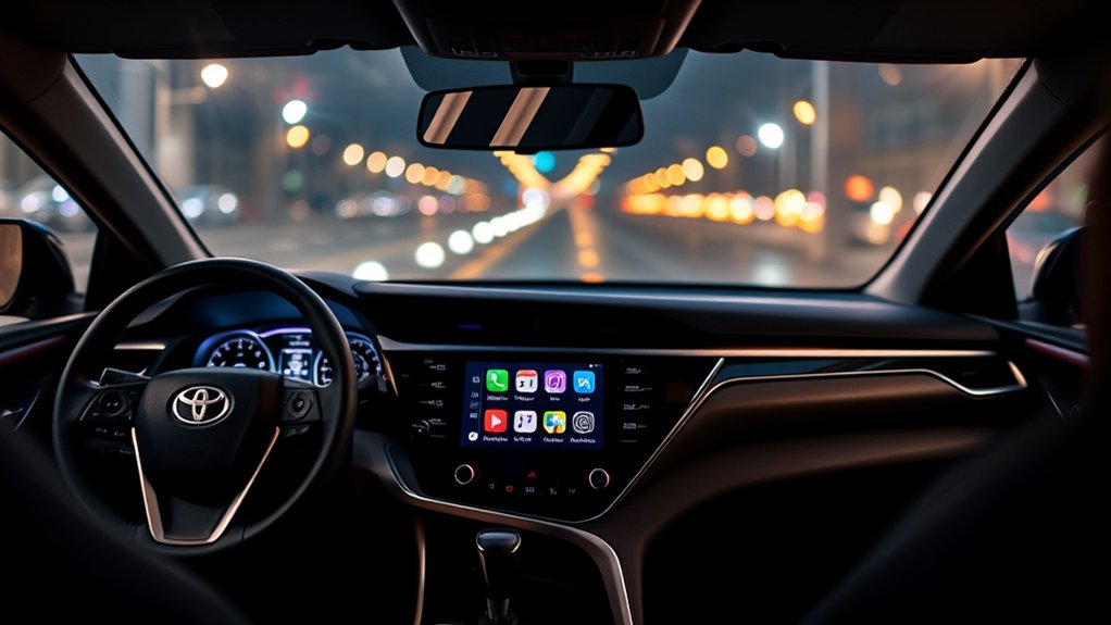 Apple CarPlay interface displayed in a Toyota Camry while an iPhone is connected