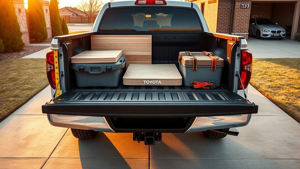 Cargo secured low and close to the cab in a Toyota Tundra pickup bed