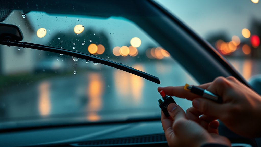 Mechanic inspecting a Toyota Camry windshield wiper motor, linkage, and electrical circuit