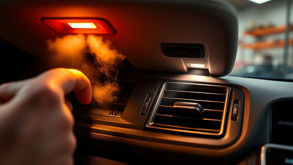 Technician inspecting a Toyota Camry HVAC system for a persistent musty odor