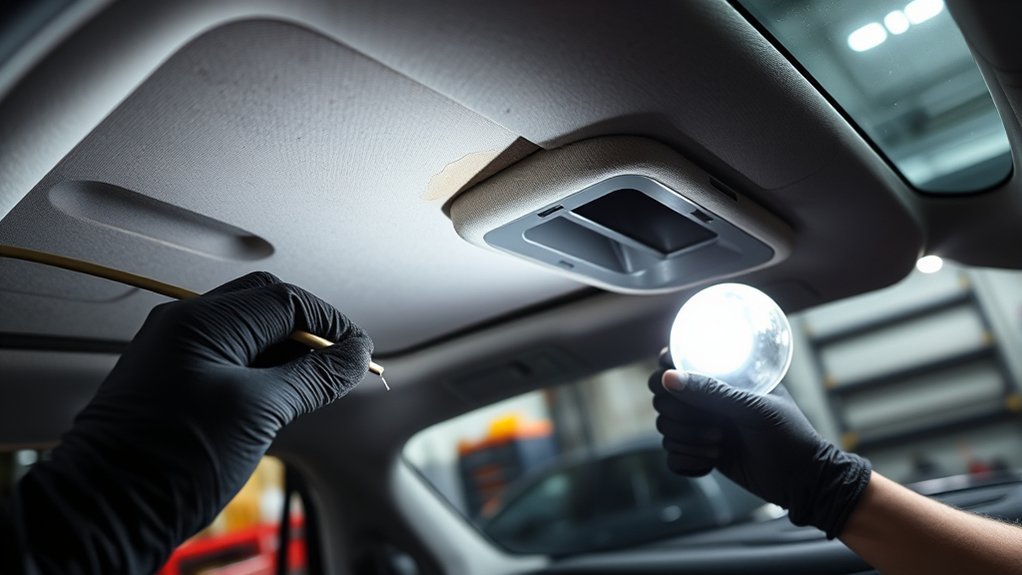 Technician inspecting a Toyota Camry sunroof leak and roof drainage system