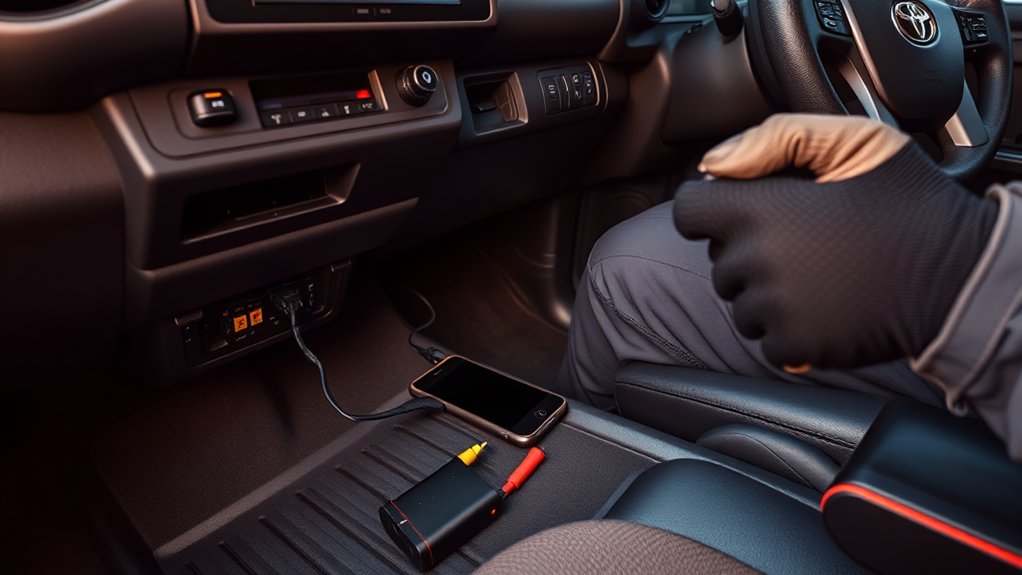 Toyota technician diagnosing a Tacoma USB port and infotainment connection fault