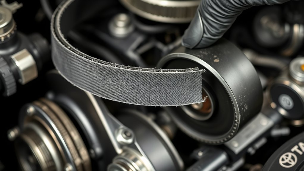Toyota Tundra serpentine belt wear signs including frayed edges and damaged ribs