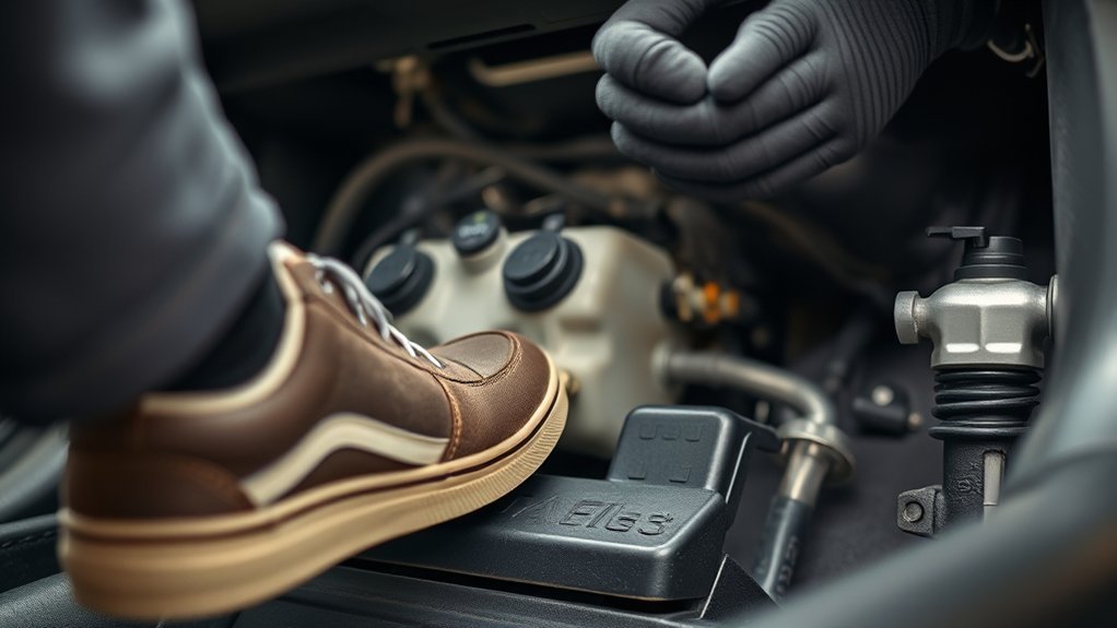 Driver pressing a soft or spongy Toyota Camry brake pedal