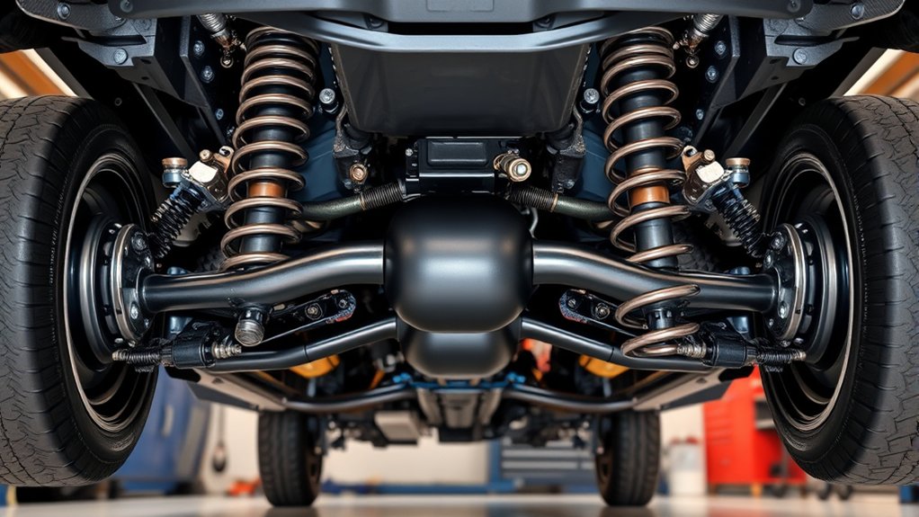 Technician inspecting Toyota Camry suspension components for wear and damage