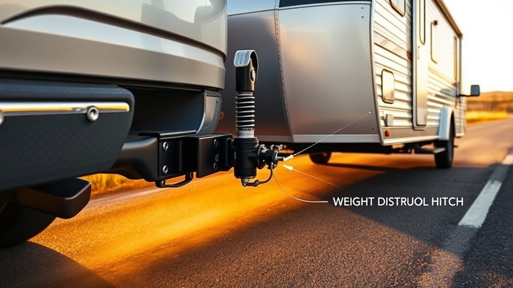 Trailer sway control helping keep a travel trailer aligned behind a tow vehicle