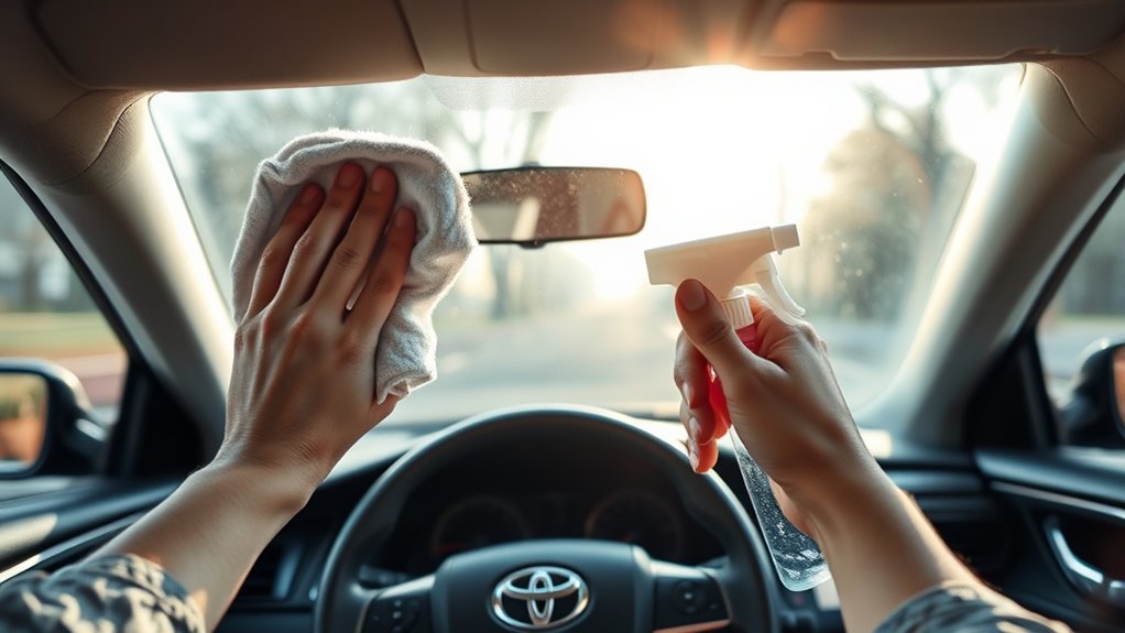 Step-by-step method for cleaning the inside of a Toyota Camry windshield