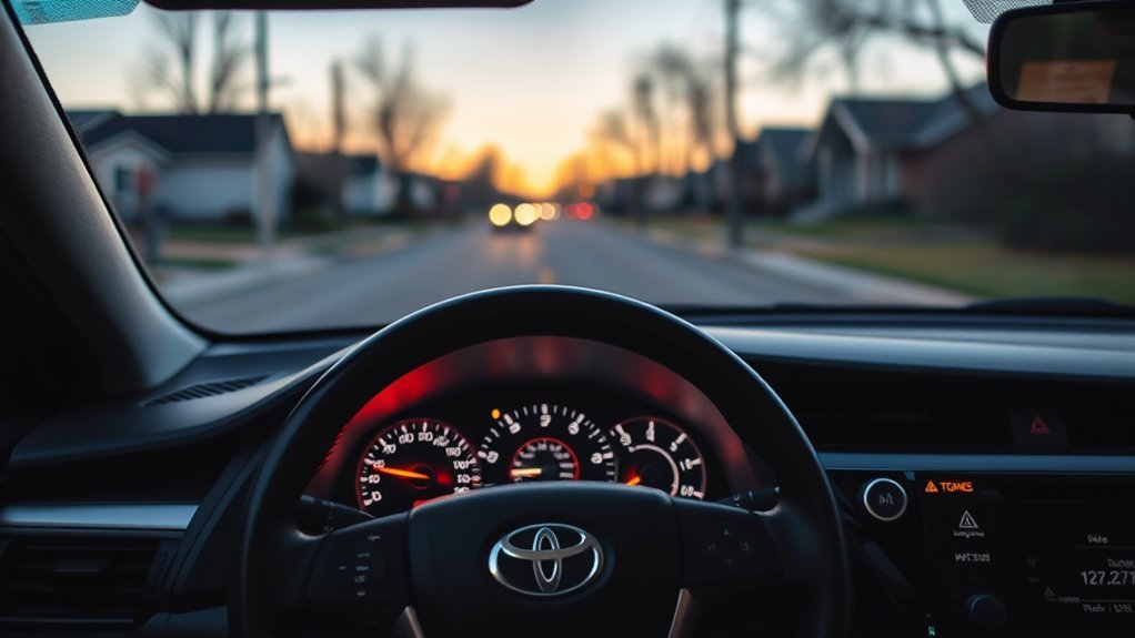 Driver checking a Toyota Camry Maintenance Required dashboard light