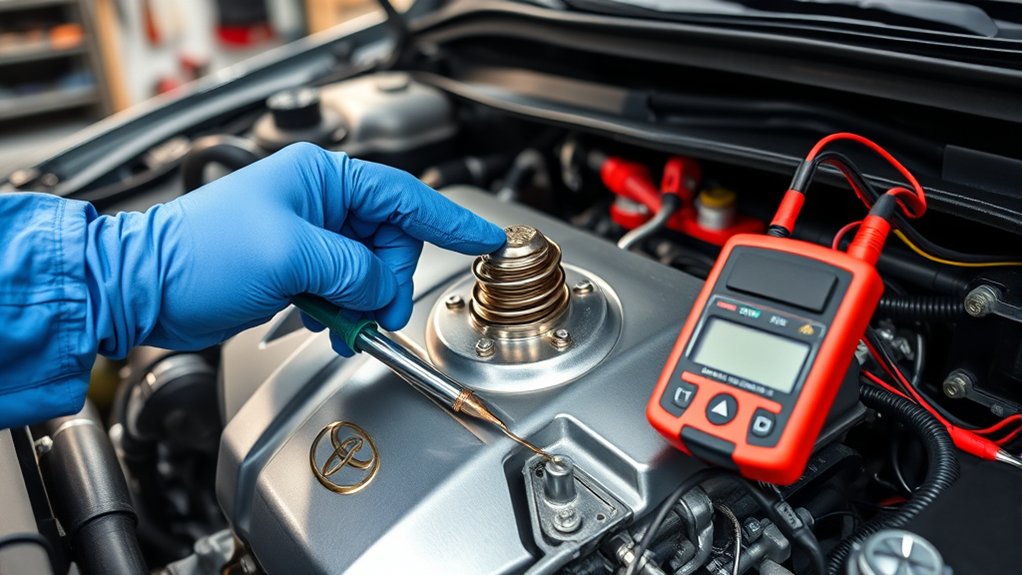 Testing Toyota Camry coolant temperature after thermostat replacement