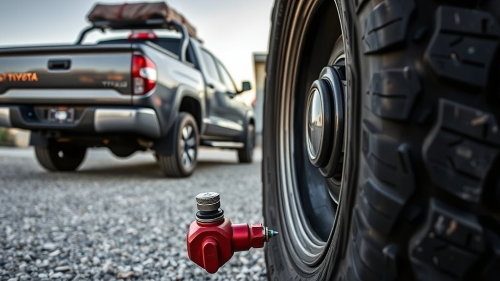 Checking Toyota Tundra tire pressure before towing a trailer