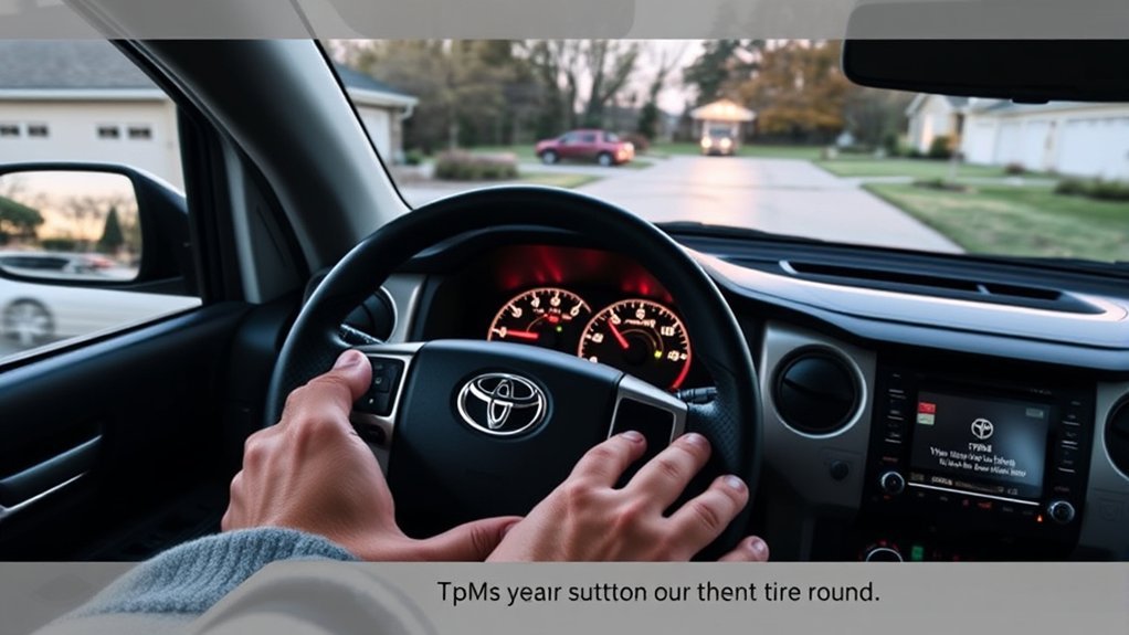 Checking Toyota Tundra tire pressure with a tire gauge