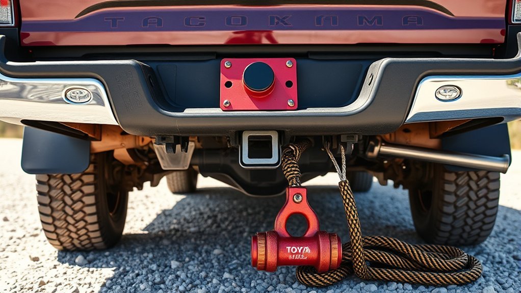 Comparison of a Toyota Tacoma tow hitch and vehicle recovery point