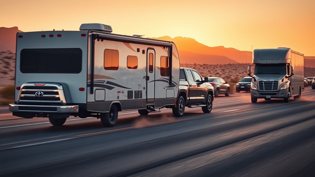 Toyota Tundra and travel trailer maintaining stability in crosswinds