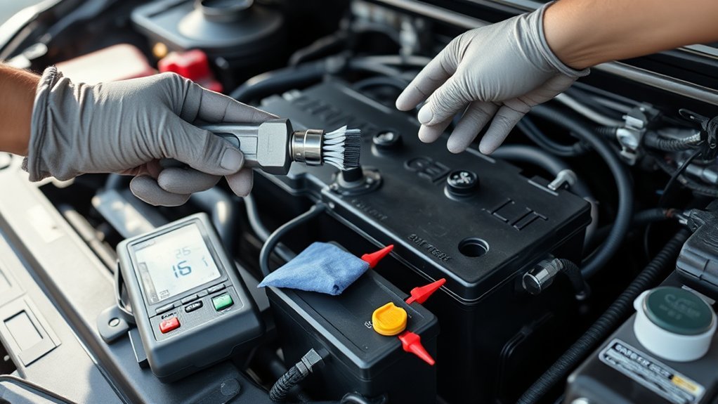 Toyota Camry 12-volt battery area being inspected for maintenance