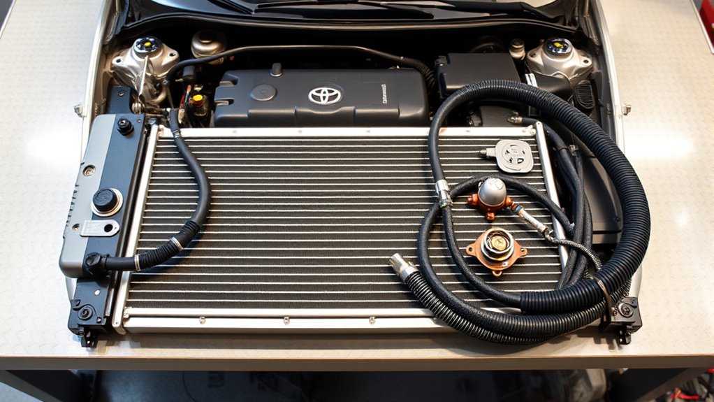 Diagram showing the main parts and coolant flow in a Toyota Camry engine cooling system