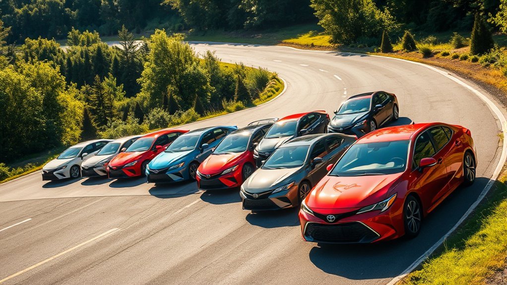 Toyota Camry generation timeline from early compact sedan to modern hybrid