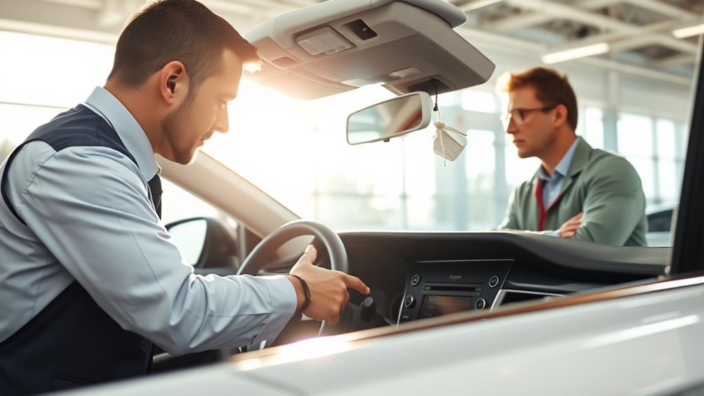 Toyota service technician assisting with a Camry clock or multimedia problem