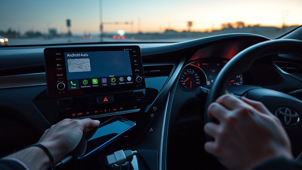 Driver troubleshooting Android Auto connection problems in a Toyota Camry