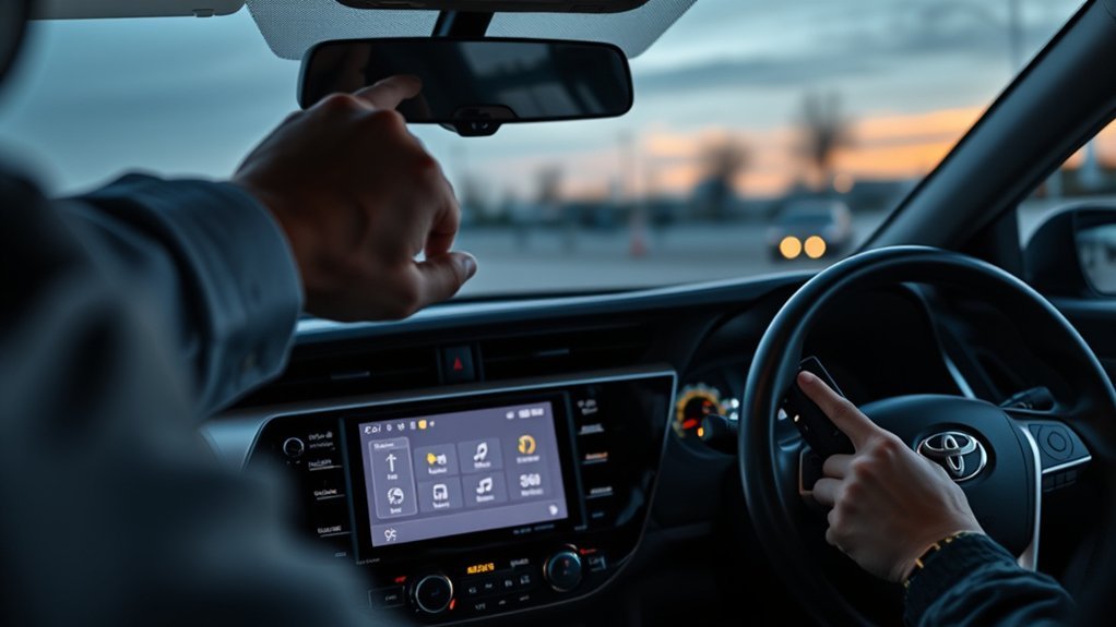 Driver troubleshooting an unresponsive Toyota Camry touchscreen