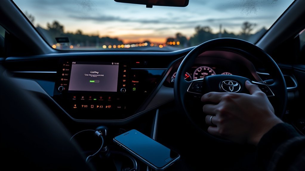 Driver troubleshooting Apple CarPlay connection problems in a Toyota Camry