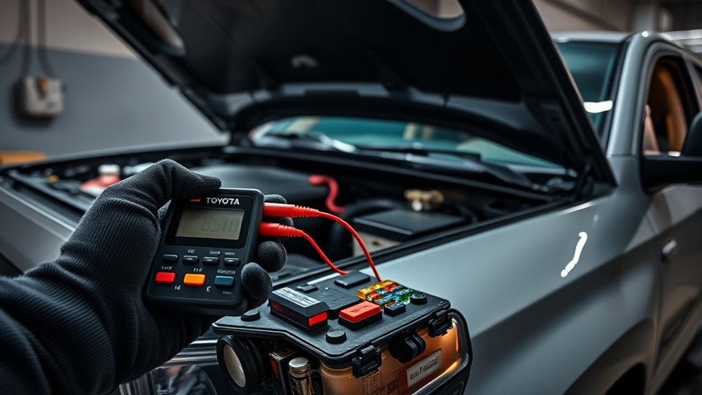 Technician testing a Toyota Tundra for battery drain