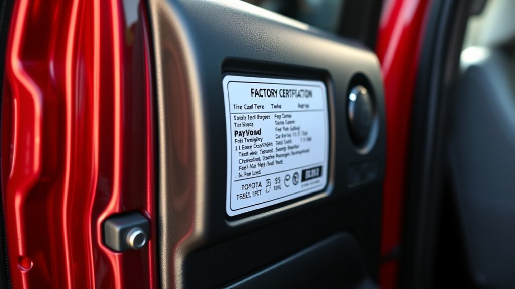 Toyota Tundra door jamb payload and tire information label