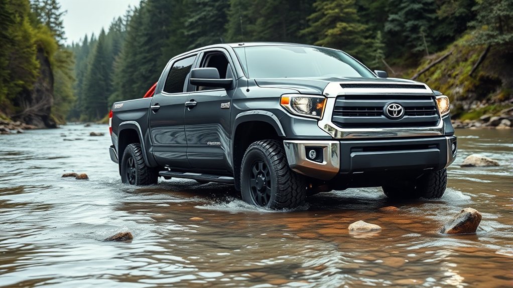 Toyota Tundra approaching a shallow, controlled water crossing