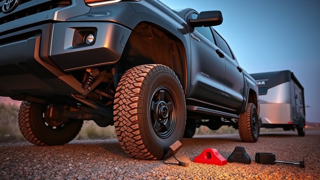 Inspecting Toyota Tundra skid plates and underbody protection before off-road travel