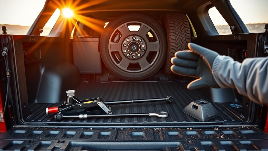 Toyota Tundra jack handle, lug wrench, and spare tire changing tools