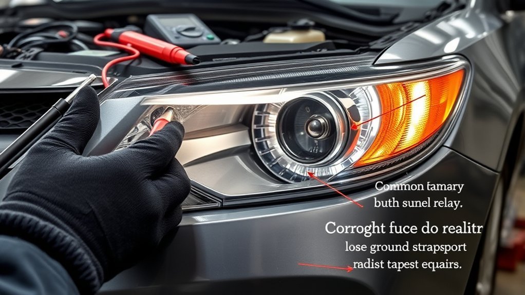 Technician inspecting a Toyota Camry front turn signal and headlamp assembly