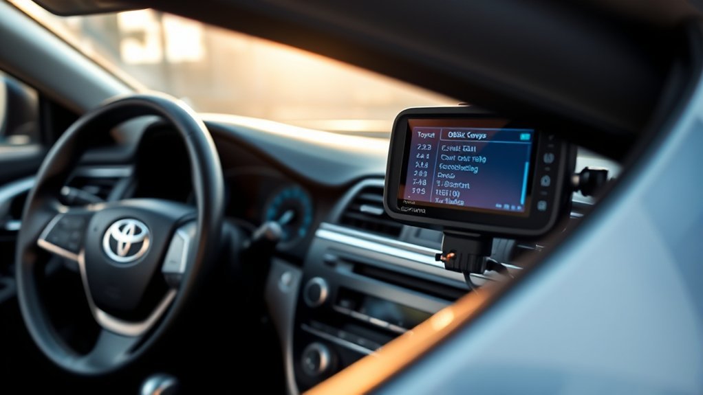 OBD2 scanner displaying diagnostic trouble codes for a Toyota Camry