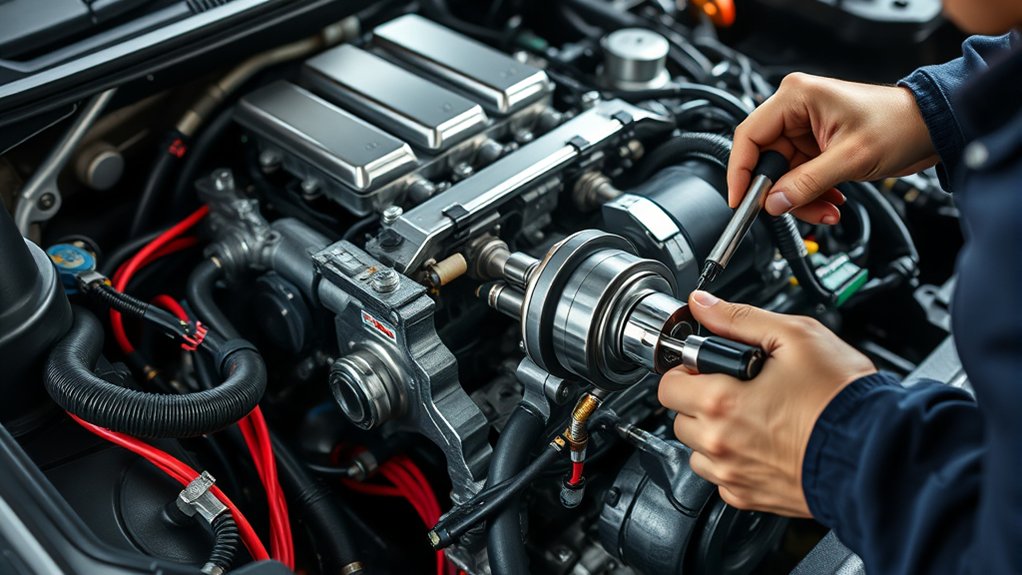 Mechanic inspecting engine oil and VVT-i components on a Toyota engine