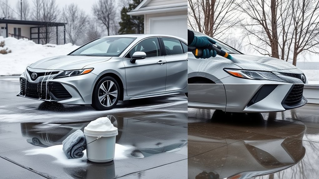 Washing and waxing a Toyota Camry before winter storage