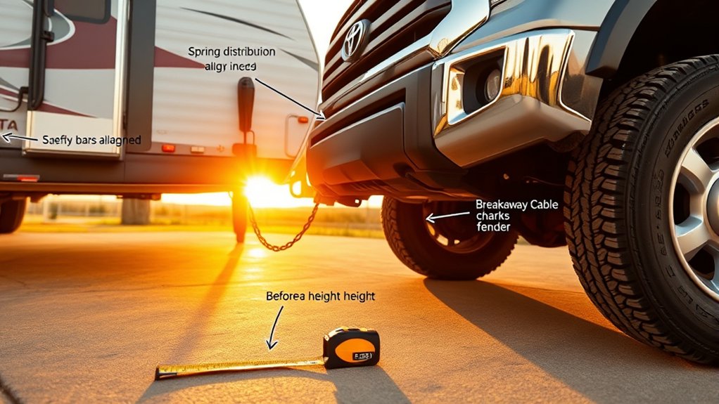 weight distribution hitch transferring towing load between a Toyota Tundra and trailer axles