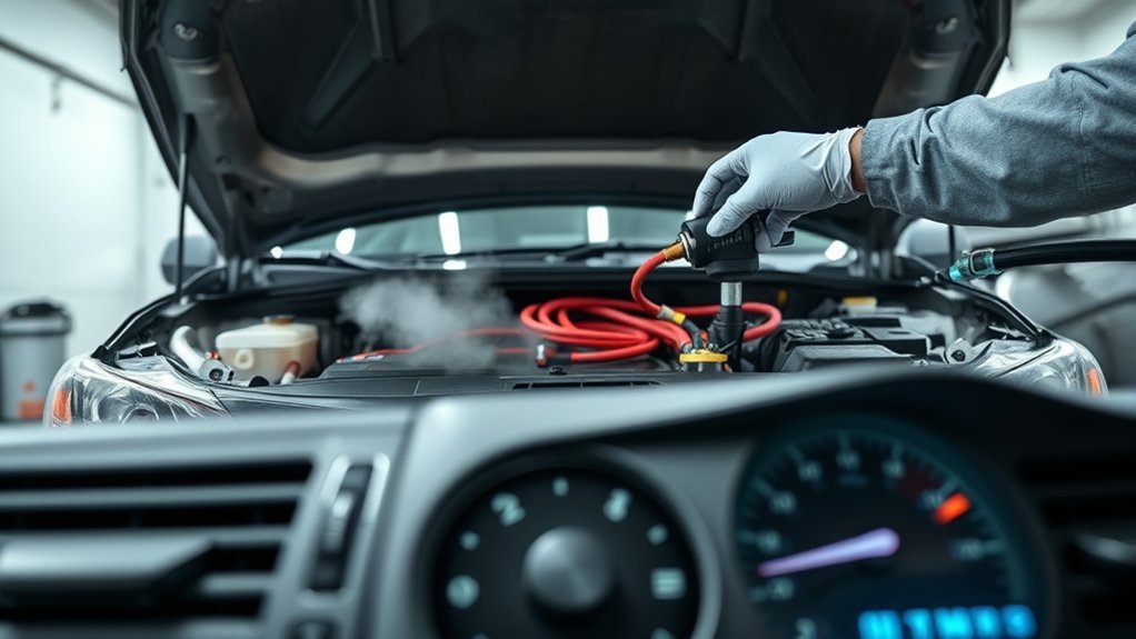 Technician servicing a Toyota Camry air-conditioning system