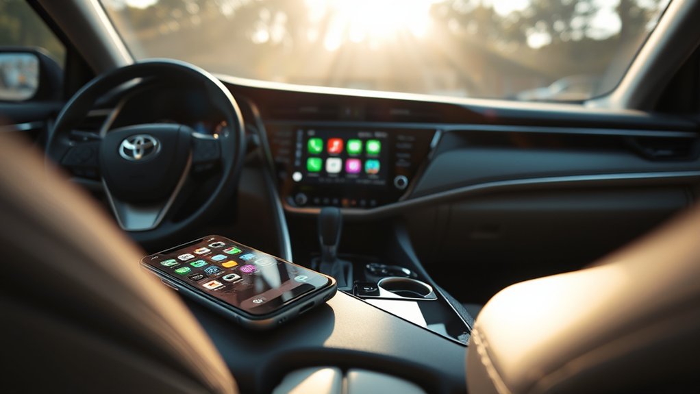 Wireless Apple CarPlay pairing steps on a Toyota Camry multimedia screen