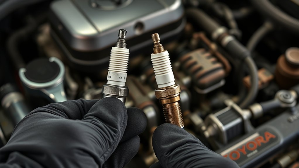 Worn Toyota Tundra spark plugs causing misfire and reduced engine performance