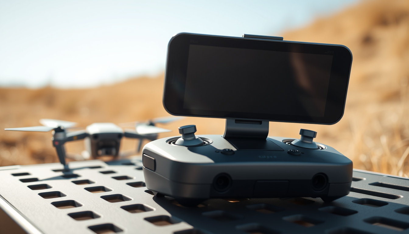 DJI RC 2 controller with sun hood outdoors in bright sunlight