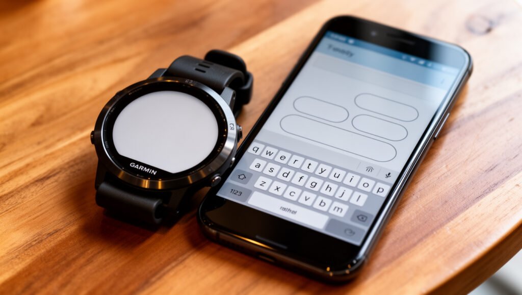 Smartwatch met lege antwoordopties naast een Android-telefoon