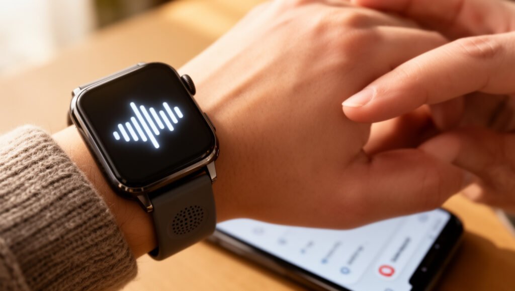 Smartwatch met microfoonfunctie naast een gekoppelde smartphone