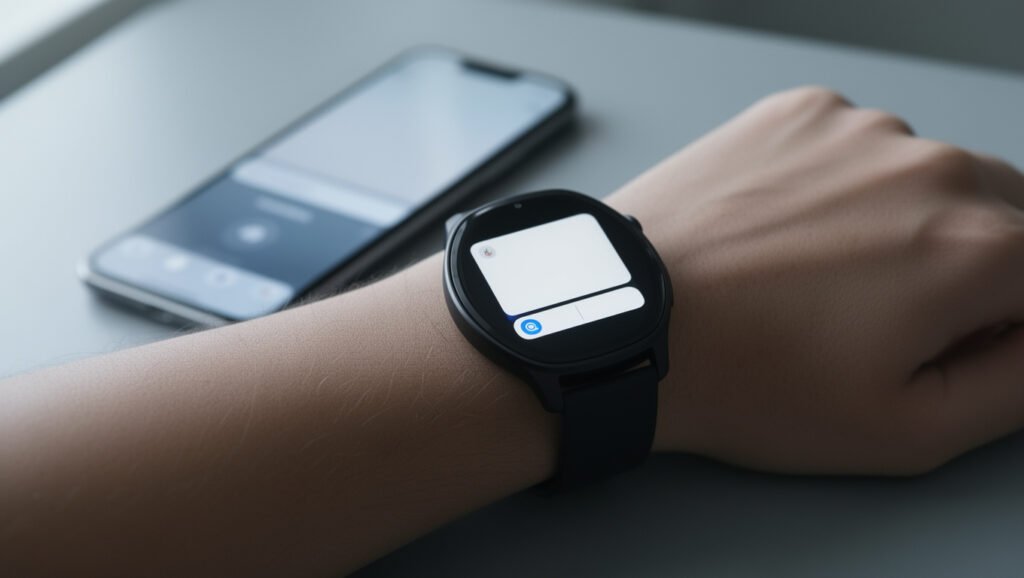 Smartwatch toont een iPhone-berichtmelding zonder antwoordknop