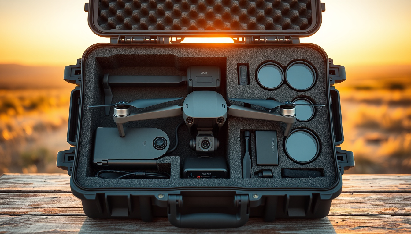 DJI Mavic 4 Pro kit in rugged case with batteries, filters and charging hub