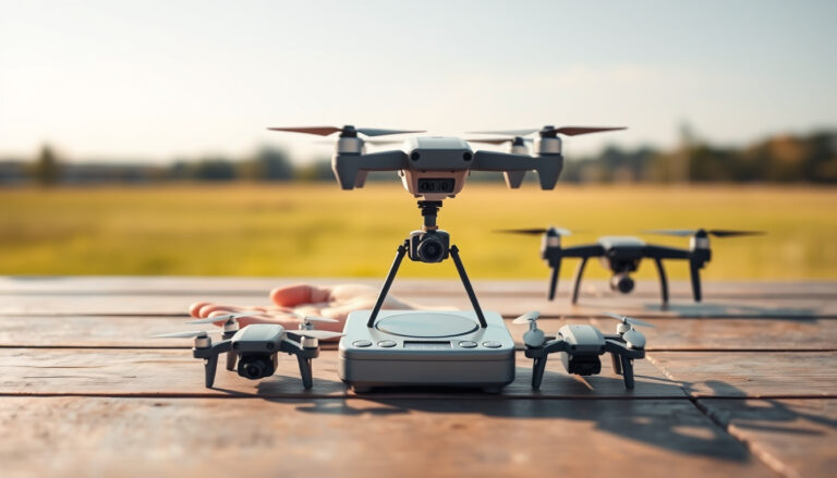 Tiny camera drones compared on an outdoor table, highlighting sub-100g size and range limits