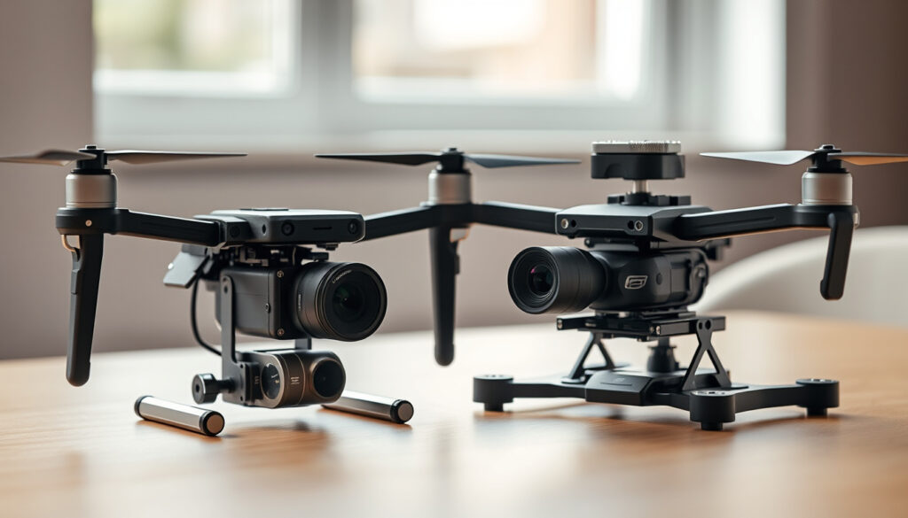 Fixed ultralight drone camera compared with a larger gimbal camera